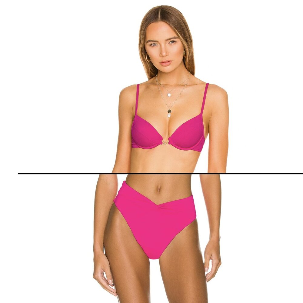 NWT L*space Stardust Bikini Top & Nancy Lee High Waist Bottom Swim Set Hot Pink